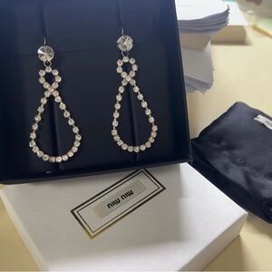 Miu Miu Clear Crystal Teardrop Loop Earrings
